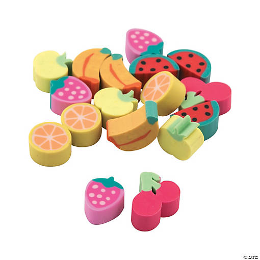 3/4" Bulk 300 Pc. Mini Fruit-Shaped Multicolor Rubber Erasers
