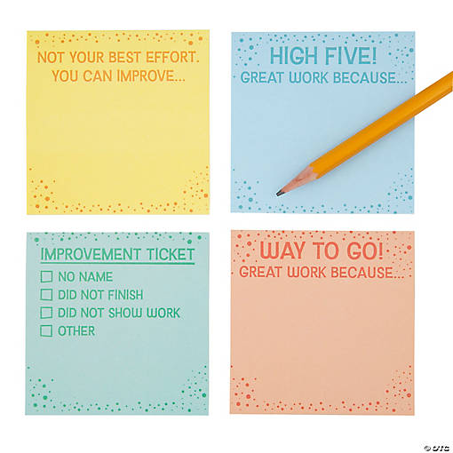 3" Teacher-Student Feedback Response Sticky Note Pads - 12 Pc.