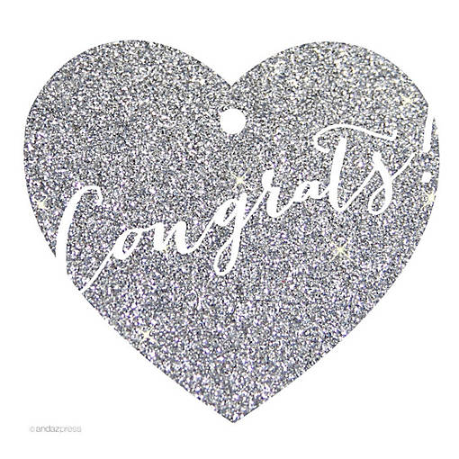 30 Heart Tag Whimsical Congrats! Silver