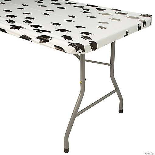 30" x 8 Ft. Graduation Mortarboard Fitted Rectangle Disposable Plastic Tablecloth