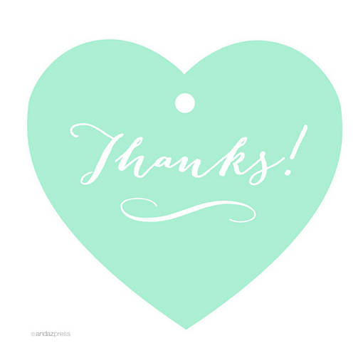 30PC Heart Tag Whimsical Thanks!, Mint