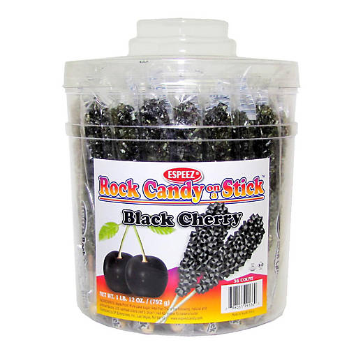 36 Pcs Black Cherry Rock Candy on a Stick (36 Pack)
