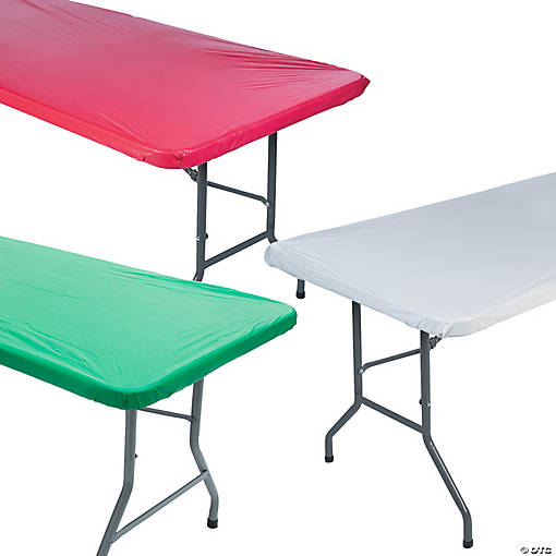36" x 72" Solid Color Christmas Fitted Rectangle Disposable Plastic Tablecloth Kit &amp;#8211; 12 Pc.