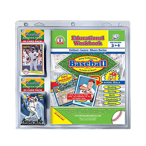 3bros Educational Baseball Card Workbook Combo for Grades 3-4 - 100 pcs