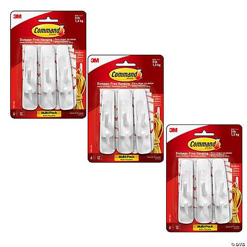 3M Command Medium Utility Hooks Multi-Pack, 6 Per Pack, 3 Packs