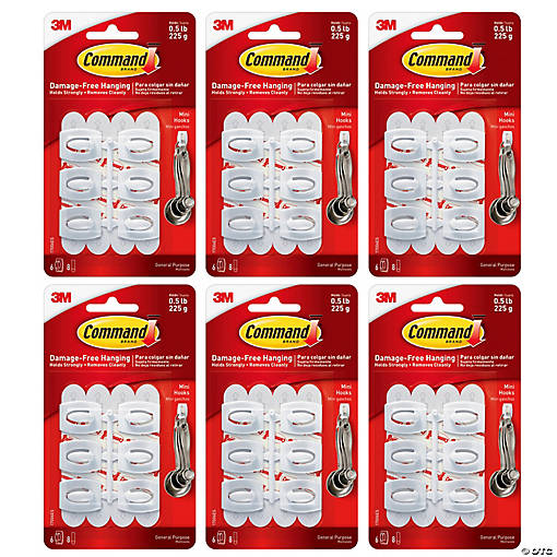 3M Command Mini Hooks, White, 6 Per Pack, 6 Packs