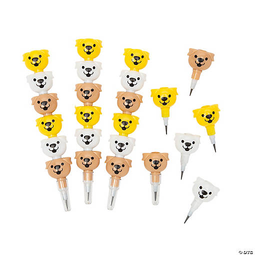 4 1/2" Stacking Dog Multicolor Plastic Pencils - 12 Pc.