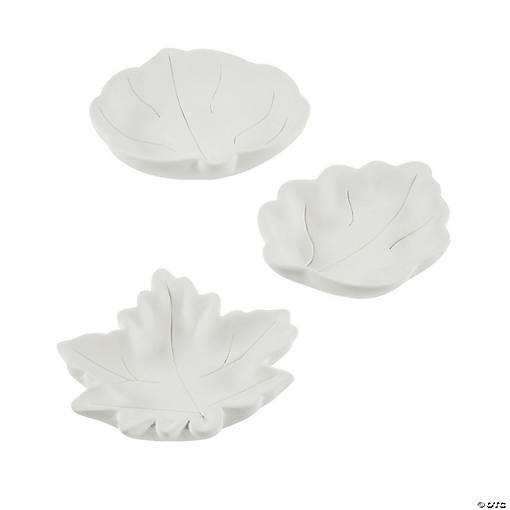 4" DIY Mini White Ceramic Leaf-Shaped Bowls - 12 Pc.