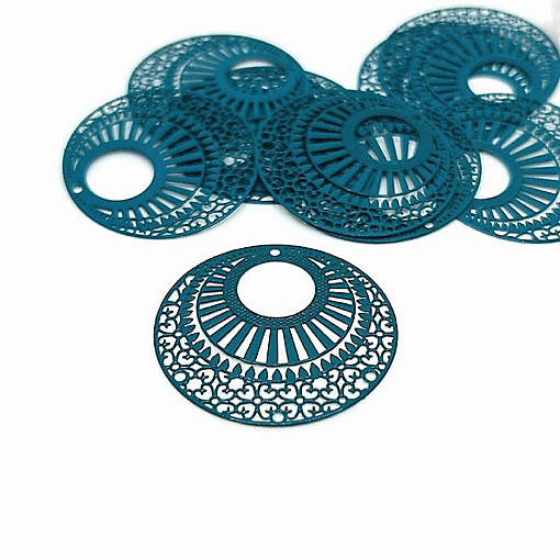 4 Pcs Blue Pressed Round Pendants