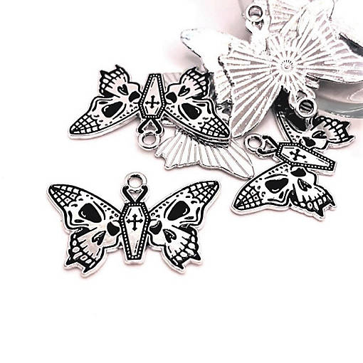 4 Pcs Halloween Silver Moth Charms