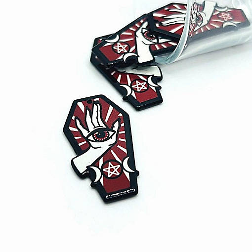 4 Pcs Red Coffin with Seeing Eye Charms