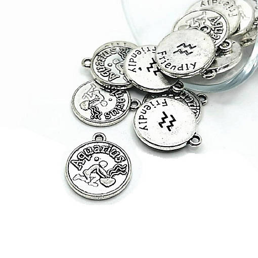 4 Pcs Silver Aquarius Zodiac Charms