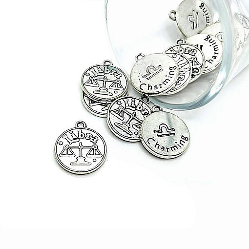 4 Pcs Silver Libra Zodiac Coin Charms
