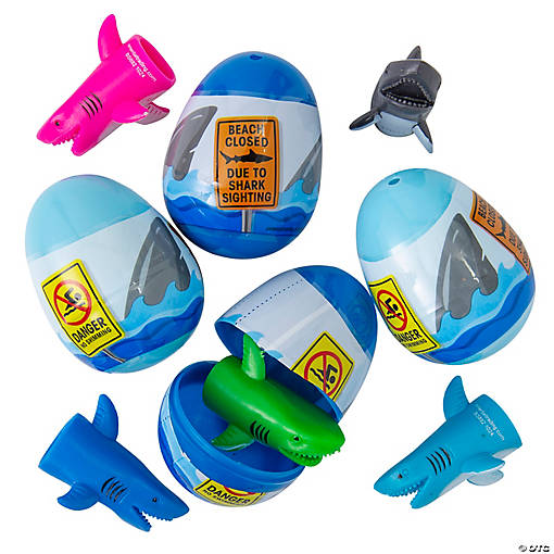 4" Shark Finger Puppet-Filled Jumbo Easter Eggs - 12 Pc.