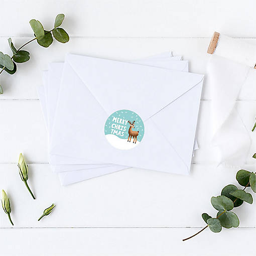 40 Christmas Deer Aqua Snowflake Labels