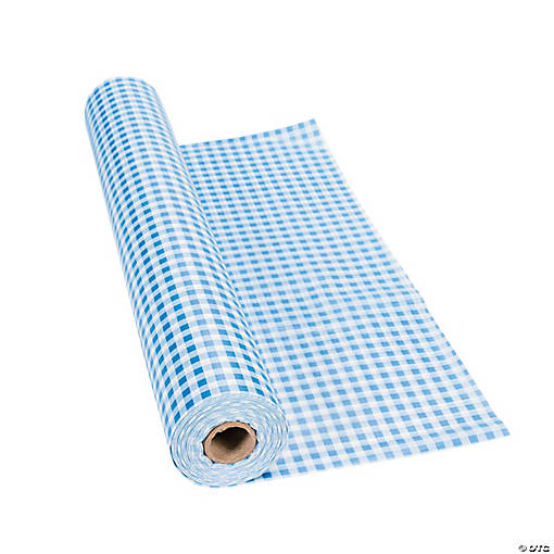 40" x 100 ft. Blue Gingham Disposable Plastic Tablecloth Roll
