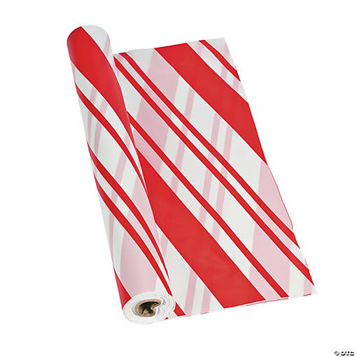 40" x 100 Ft. Candy Cane Striped Disposable Plastic Tablecloth Roll