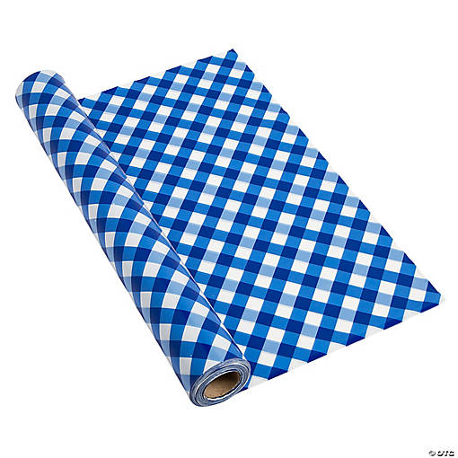 40" x 100 ft. Classic Blue Gingham Disposable Plastic Tablecloth Roll