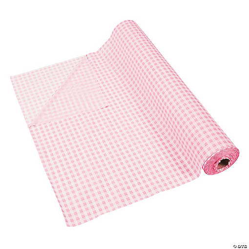 40" x 100 ft. Light Pink Gingham Plastic Tablecloth Roll