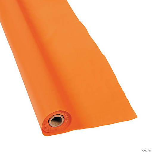 40" x 100 ft. Orange Solid Color Disposable Plastic Tablecloth Roll