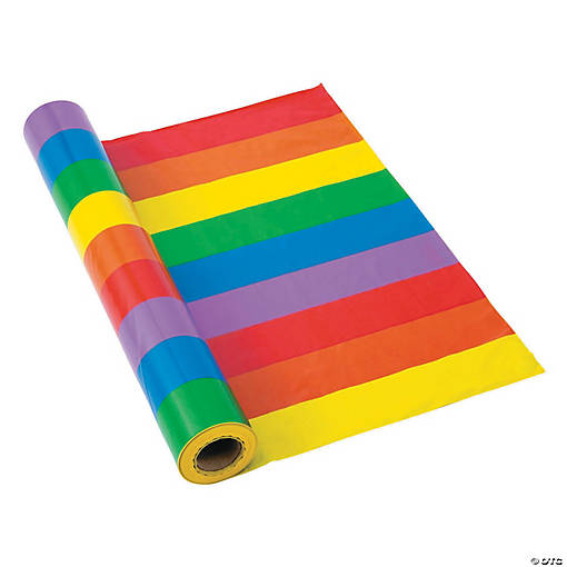 40" x 100 ft. Rainbow Striped Disposable Plastic Tablecloth Roll