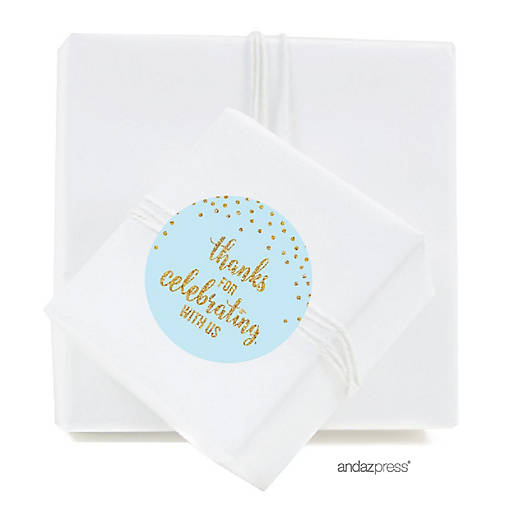 40PK Light Blue Gold Boy Round Labels