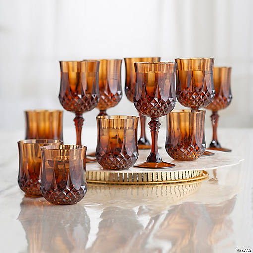 48 Pc. Amber Plastic Patterned Wine Glass Kit for 24