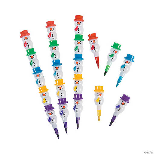 5 1/2" 5-Color Stackable Plastic Snowman Crayons - 12 Pc.