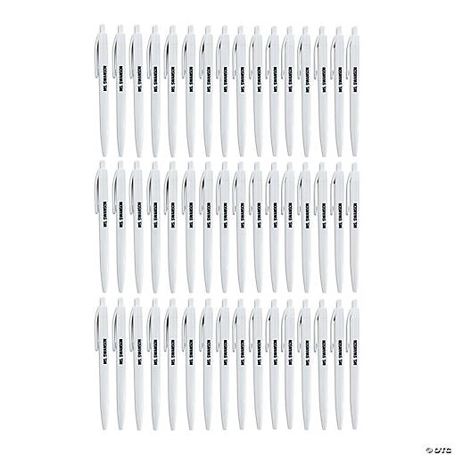 5 1/2" Bulk 48 Pc. Personalized White Retractable Plastic Pens