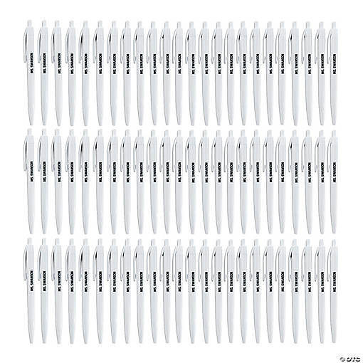 5 1/2" Bulk 72 Pc. Personalized White Retractable Plastic Pens
