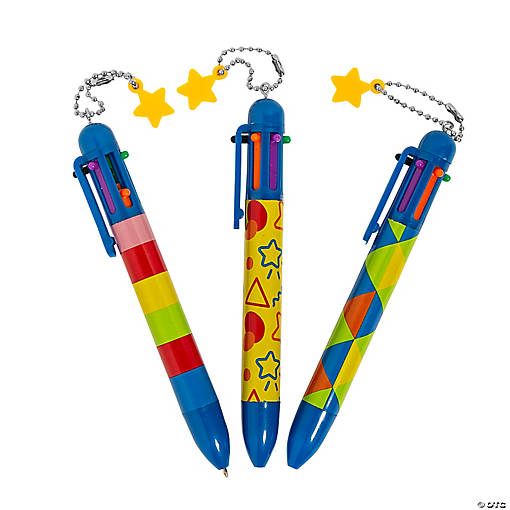 5 1/2" Multicolor Pattern Plastic 6-Color Shuttle Pens - 12 Pc.