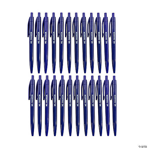 5 1/2" Personalized Blue Plastic Retractable Pens - 24 Pc.