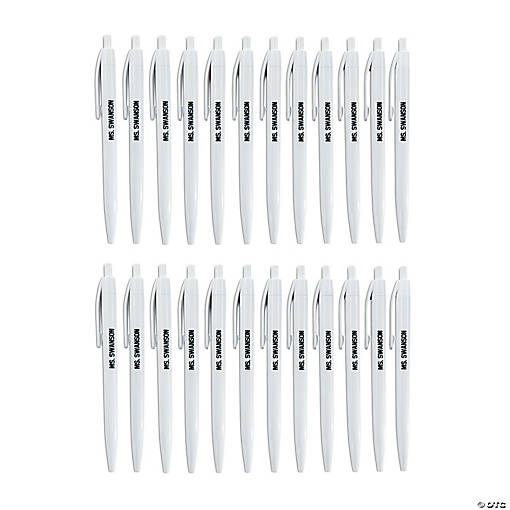 5 1/2" Personalized White Plastic Retractable Pens - 24 Pc.