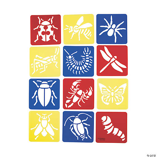5" Assorted Bug Shapes Multicolor Plastic Stencils - 12 Pc.