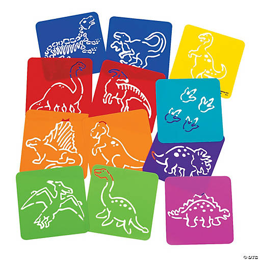 5" Assorted Dinosaur Shapes Multicolor Plastic Stencils - 12 Pc.