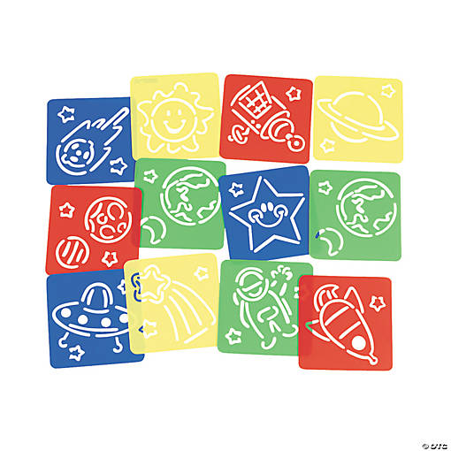 5" Awesome Outer Space Multicolor Plastic Stencils - 12 Pc.