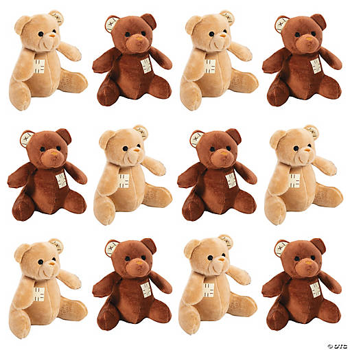 5" Classic Patchwork Brown Stuffed Bears - 12 Pc.