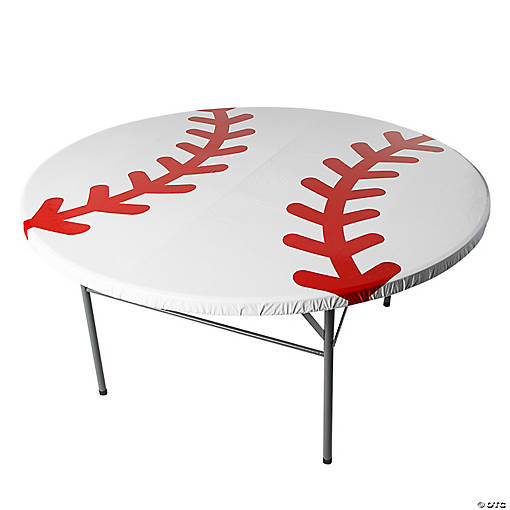 5 Ft. Baseball Round Fitted Disposable Plastic Tablecloth