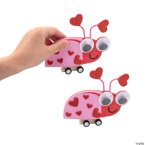 5" x 3 3/4" Valentine Love Bug Pull-Back Craft Kit - Makes 12