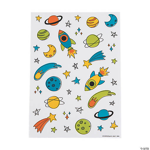 5" x 7" Multicolor Trendy Outer Space Paper Sticker Sheets - 24 Pc.