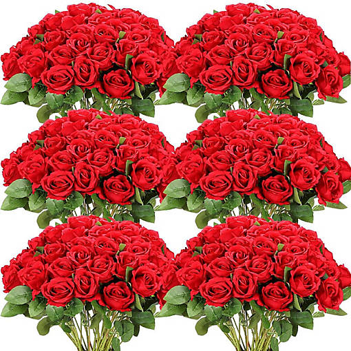 50 Pcs Artificial Silk Roses with Stem