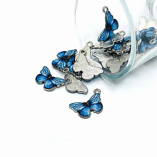 50 Pcs Blue Enamel Butterfly Charms