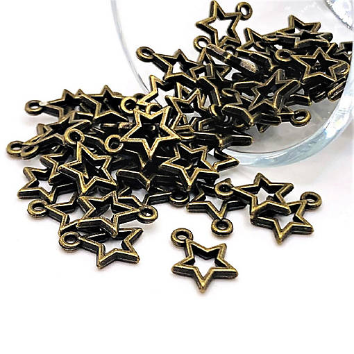 50 Pcs Bronze Open Star Charms