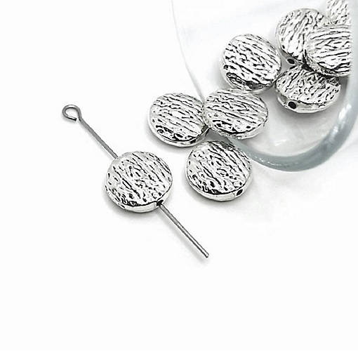 50 Pcs Rough Silver Round Spacer Beads