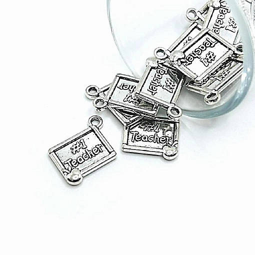 50 Pcs Silver #1 Teacher Charms