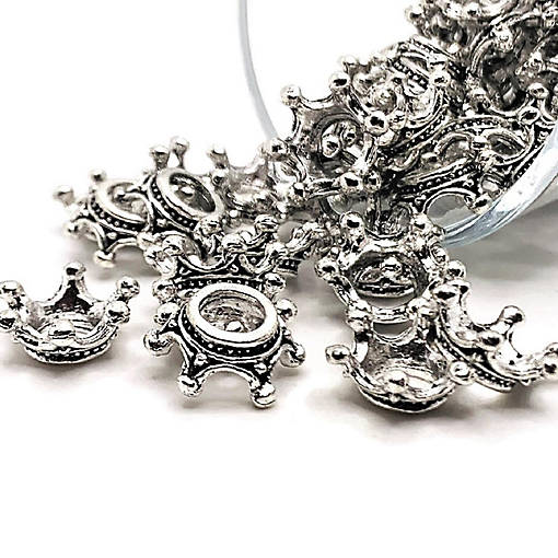 50 Pcs Silver 3D Crown Charms, Bead Caps