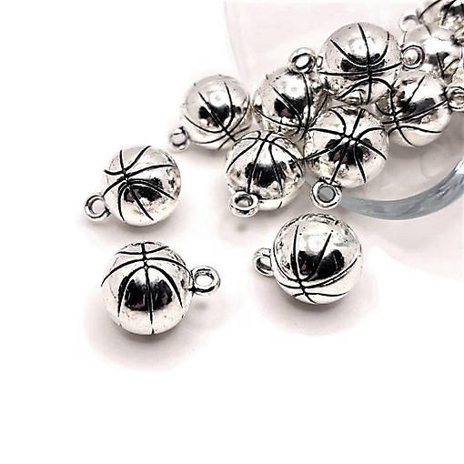 50 Pcs Silver Basketball 3D Charms