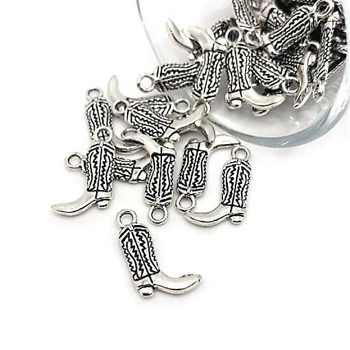 50 Pcs Silver Cowboy Boot Charms