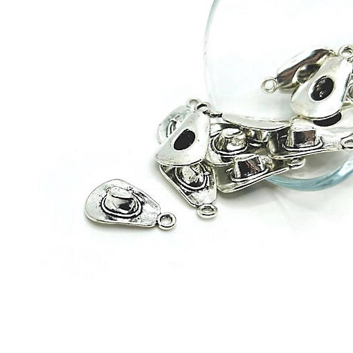 50 Pcs Silver Cowboy Hat 3D Charms