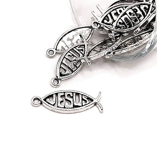 50 Pcs Silver Icthys Jesus Fish Charms
